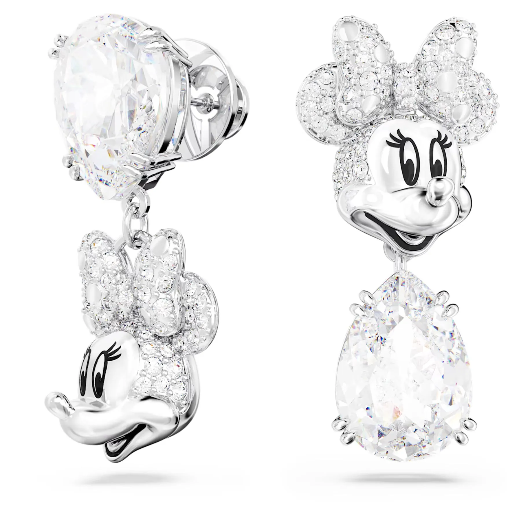 Swarovski Disney Minnie Mouse Drop Earrings Asymmetrical , White, Rhodium -5668779