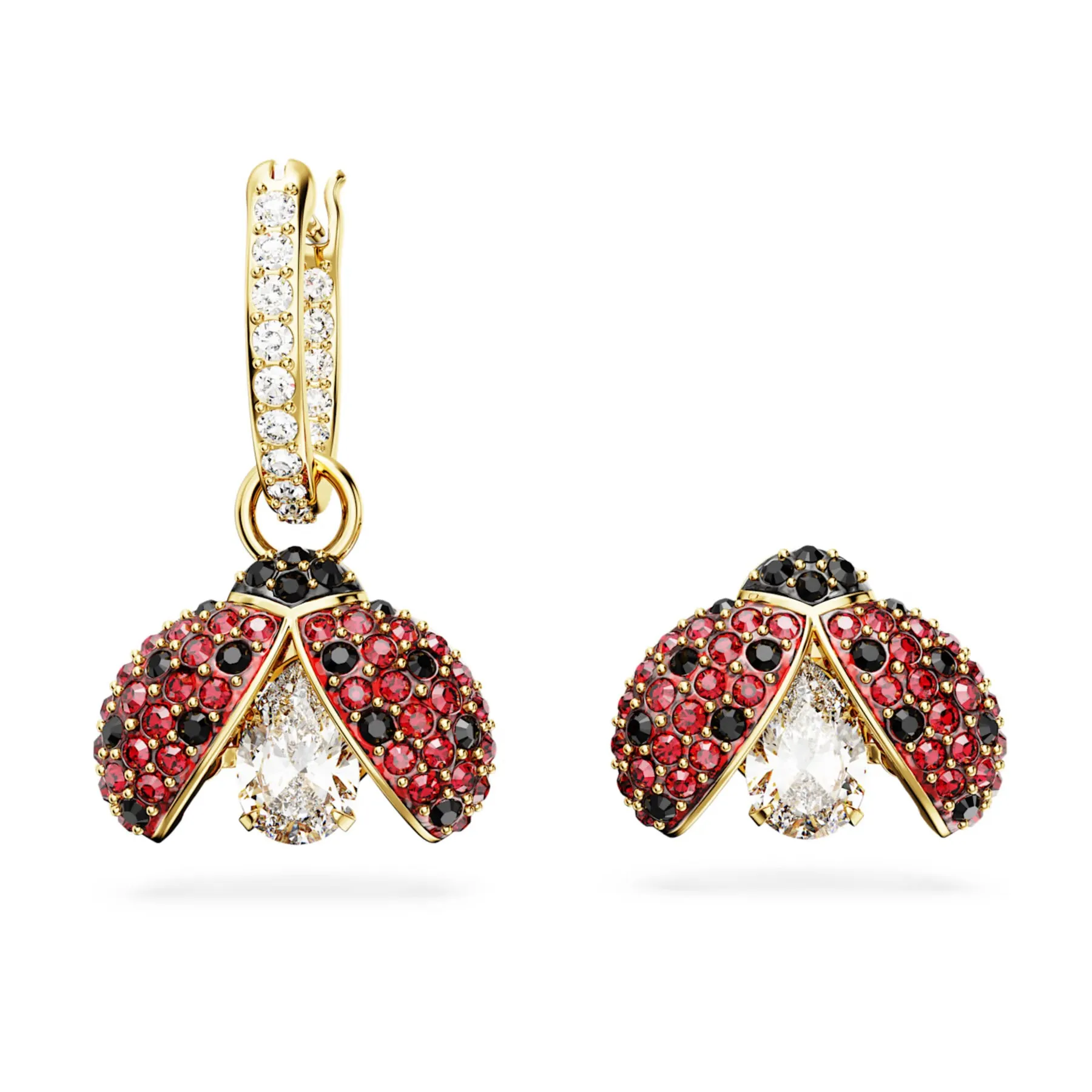 Swarovski Idyllia drop earrings Asymmetrical, Ladybug, Red, Gold-tone -5666131