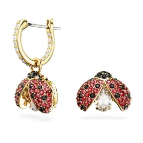 Swarovski Idyllia drop earrings Asymmetrical, Ladybug, Red, Gold-tone -5666131