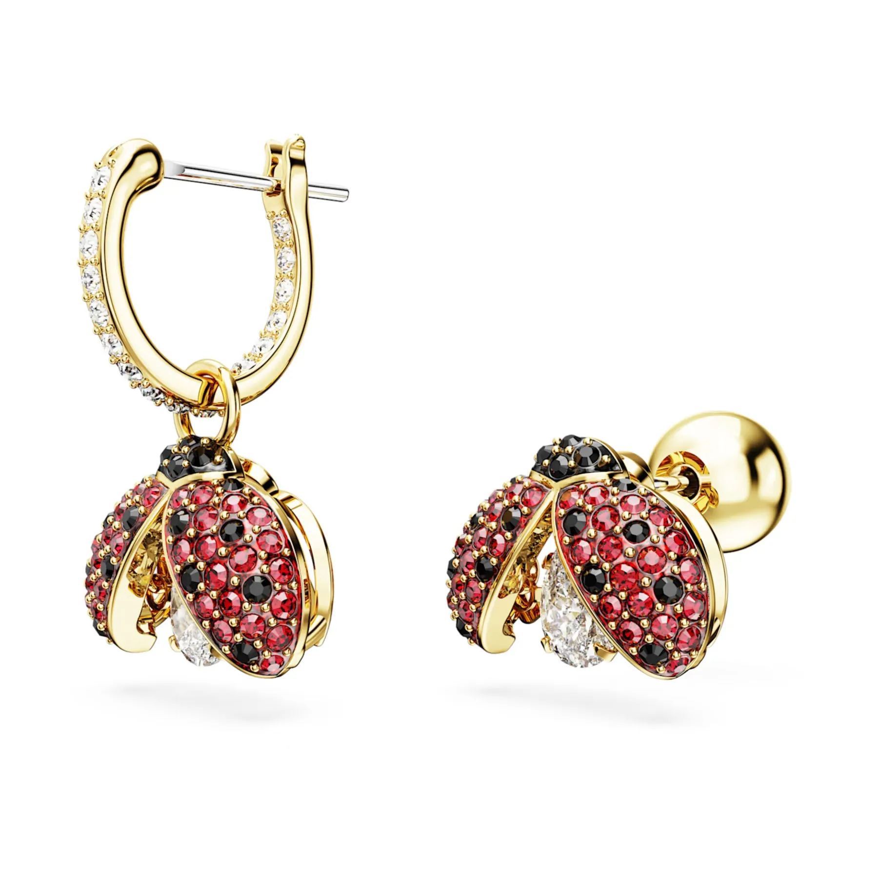 Swarovski Idyllia drop earrings Asymmetrical, Ladybug, Red, Gold-tone -5666131