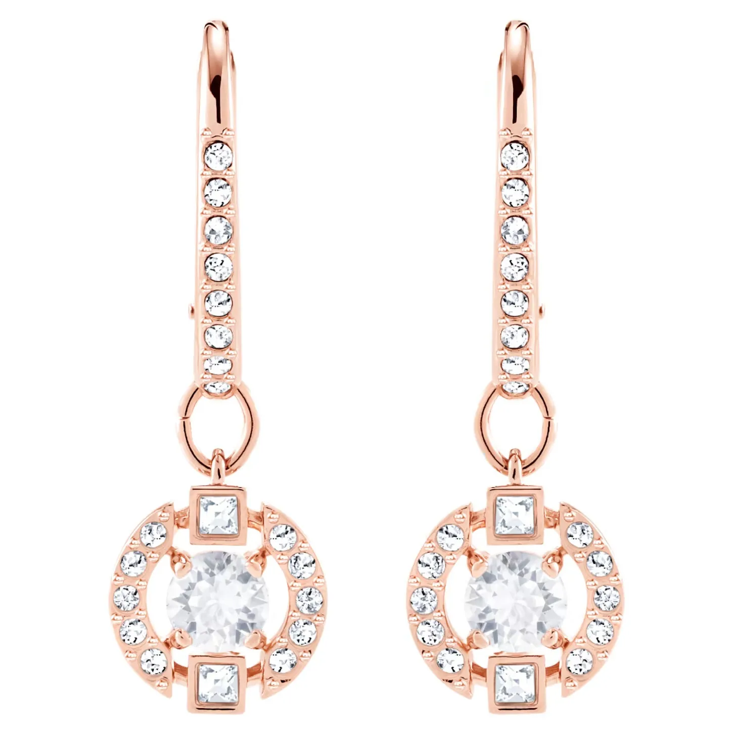 Swarovski Sparkling Dance drop earrings Round cut, White, Rose gold-tone plated -5627350