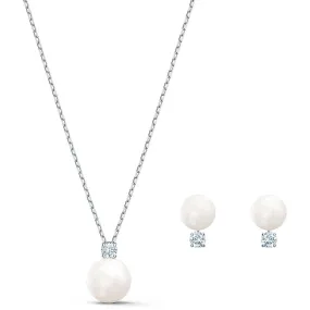 Swarovski Treasure Pearl Set Studs & Necklace, White, Rhodium plated -5569758