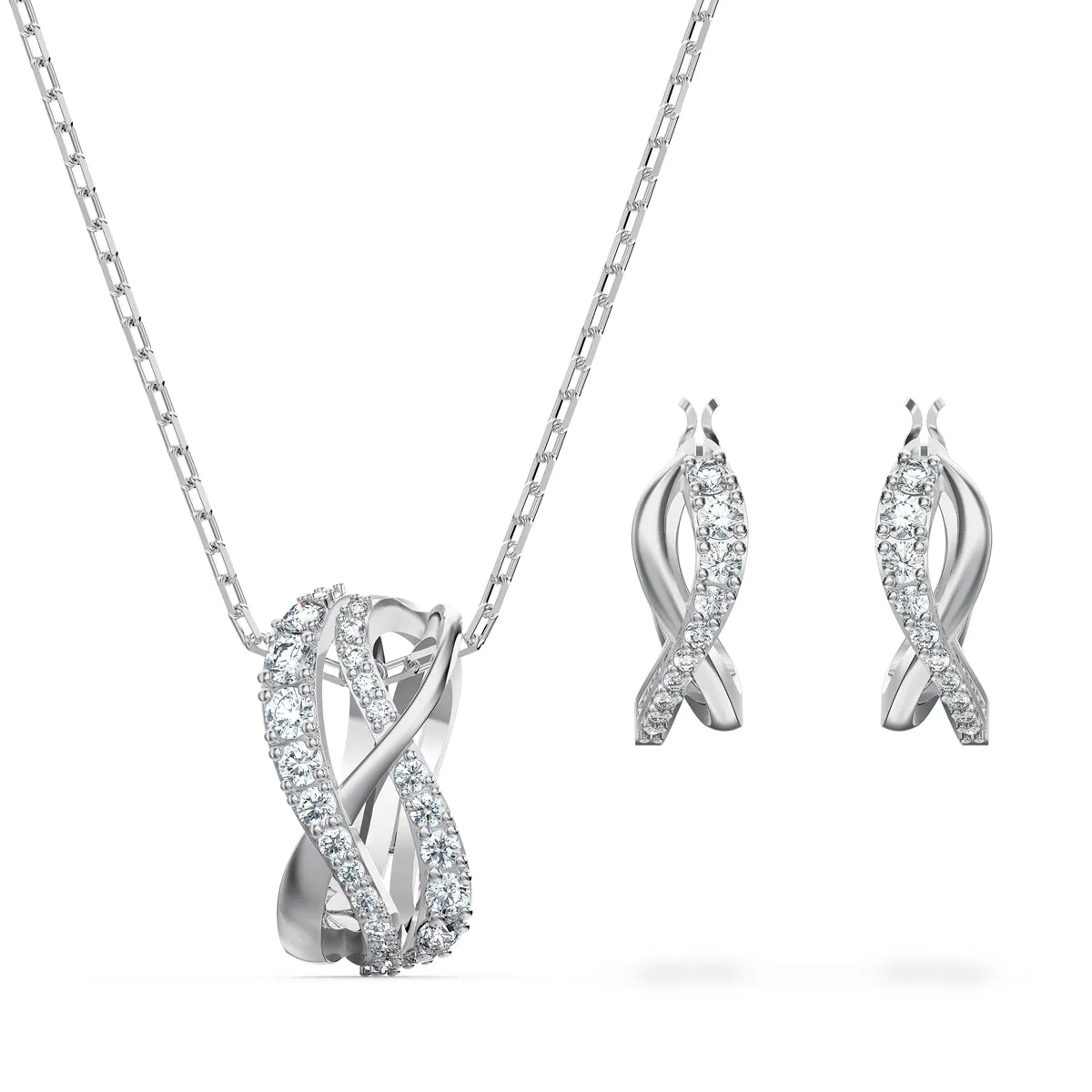 Swarovski Twist Necklace & Earrings Set, White, Rhodium Plated -5579790