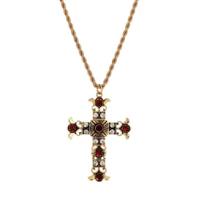 Symbols Of Faith Royal Clear And Red Crystal Cross Pendant Necklace 16 + 3 Extension