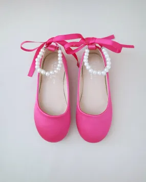 The result is Fuchsia Satin Flats with Pearl Ankle Strap