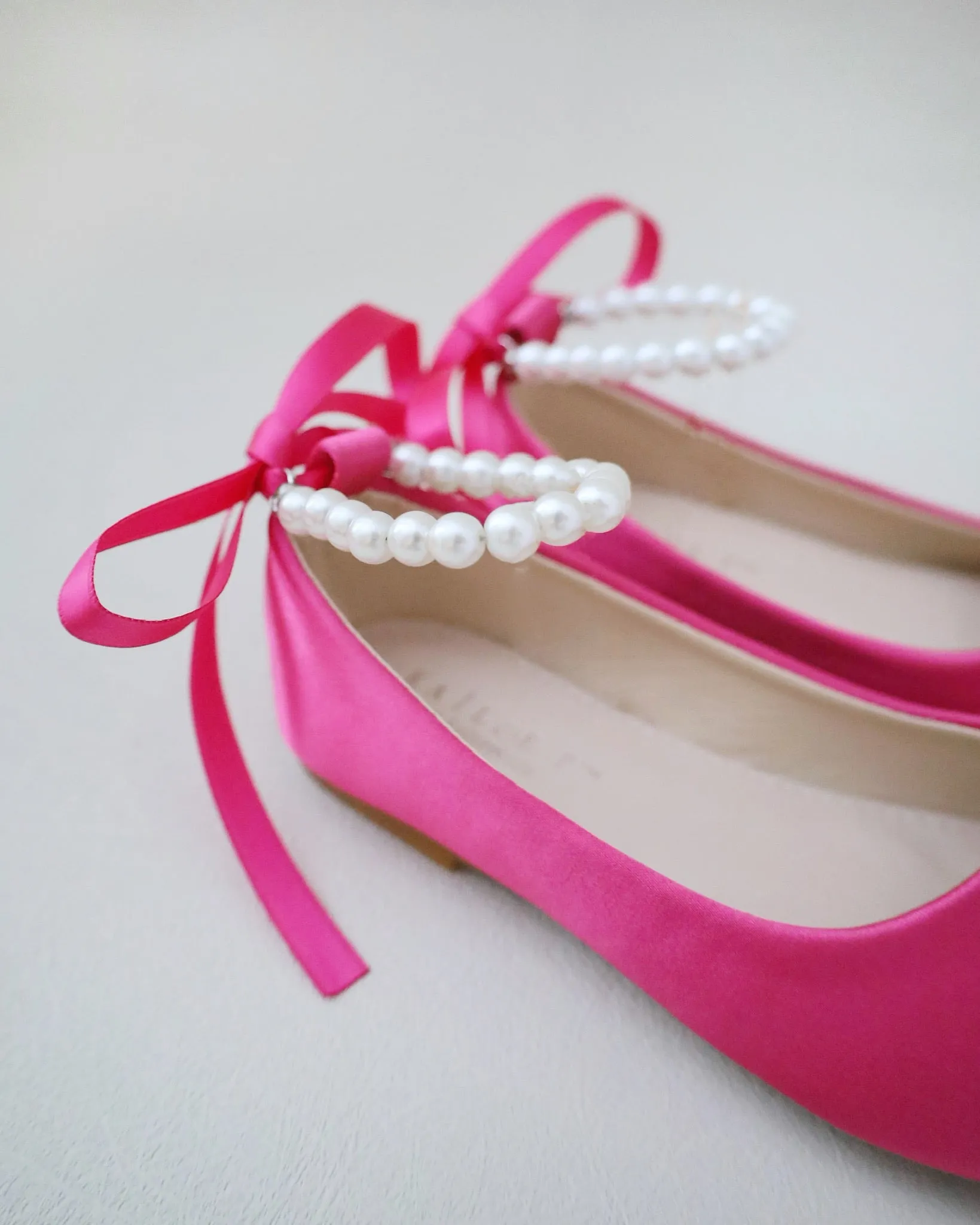 The result is Fuchsia Satin Flats with Pearl Ankle Strap