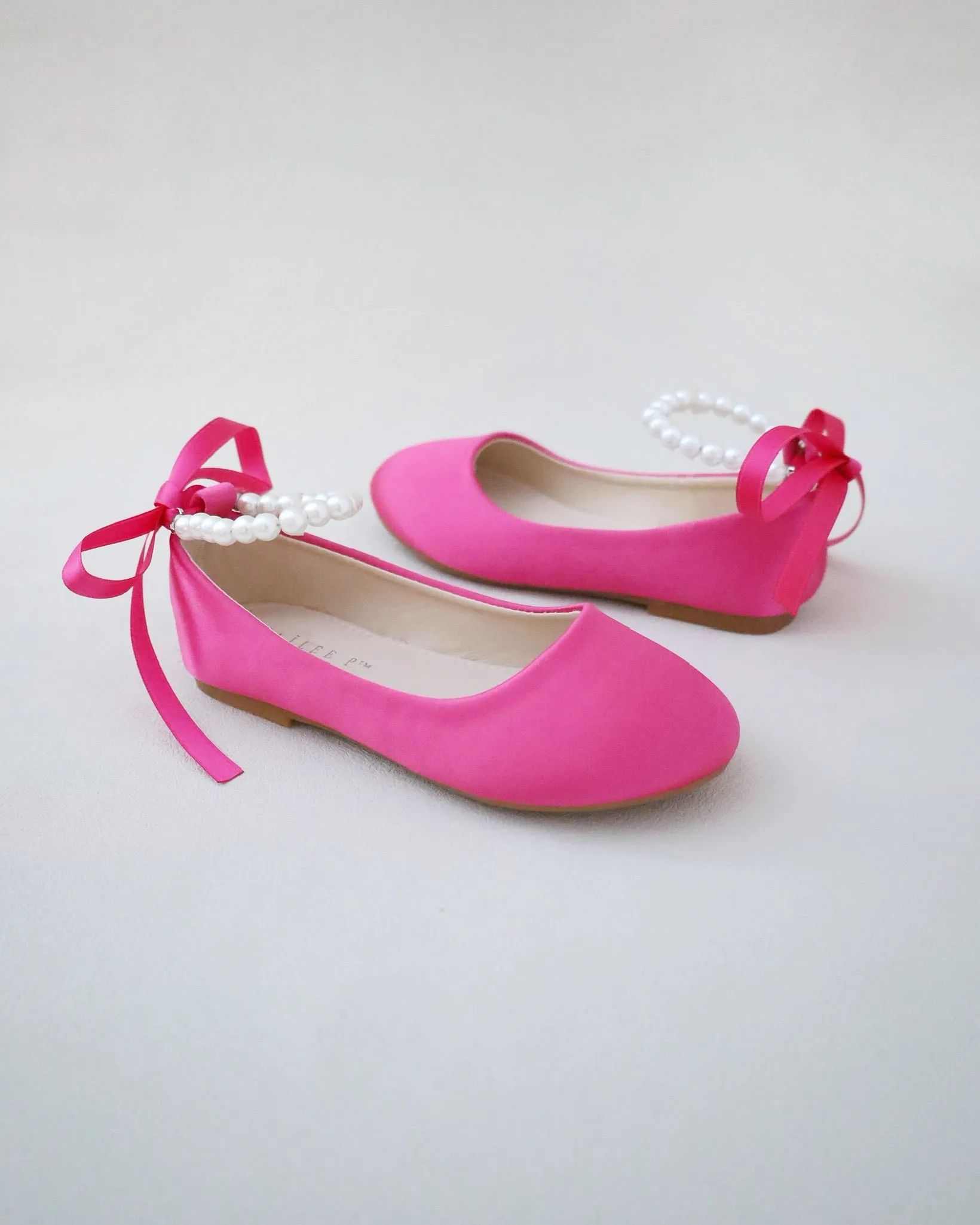 The result is Fuchsia Satin Flats with Pearl Ankle Strap