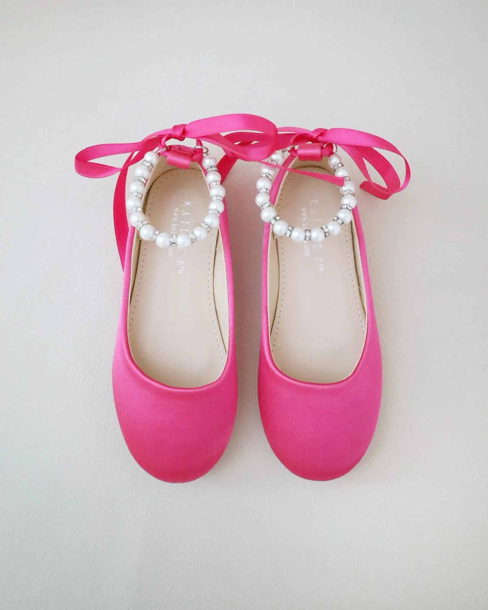 The result is Fuchsia Satin Flats with Pearl Ankle Strap