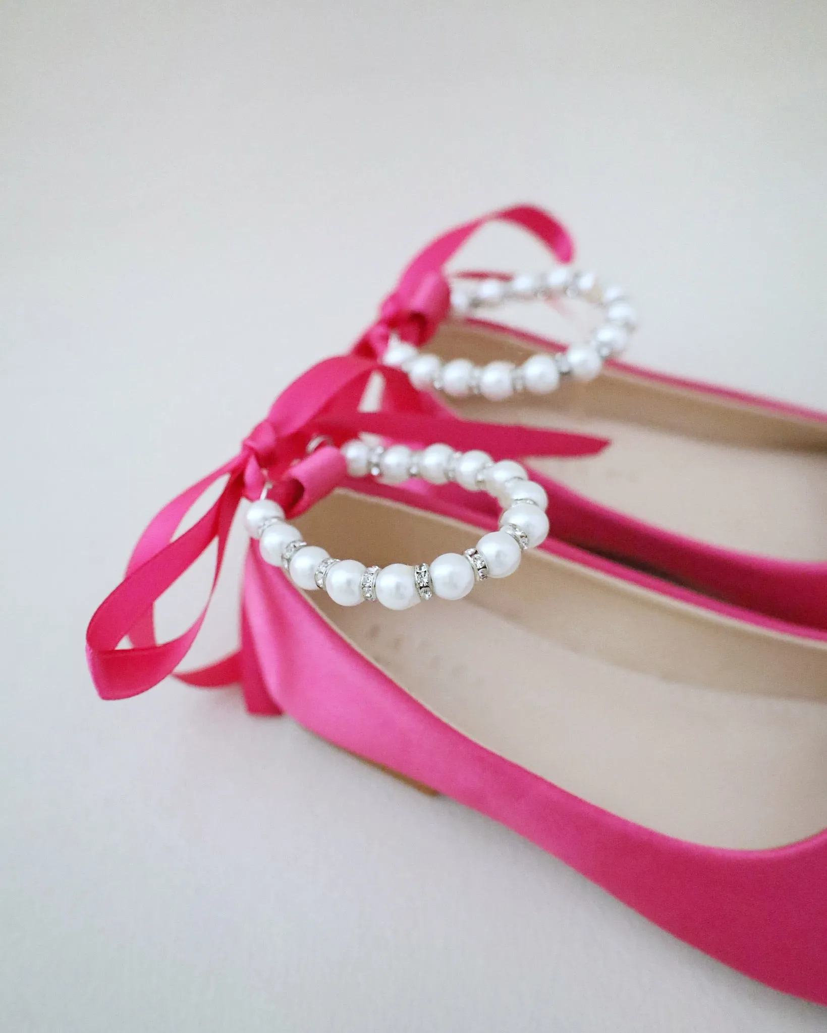 The result is Fuchsia Satin Flats with Pearl Ankle Strap