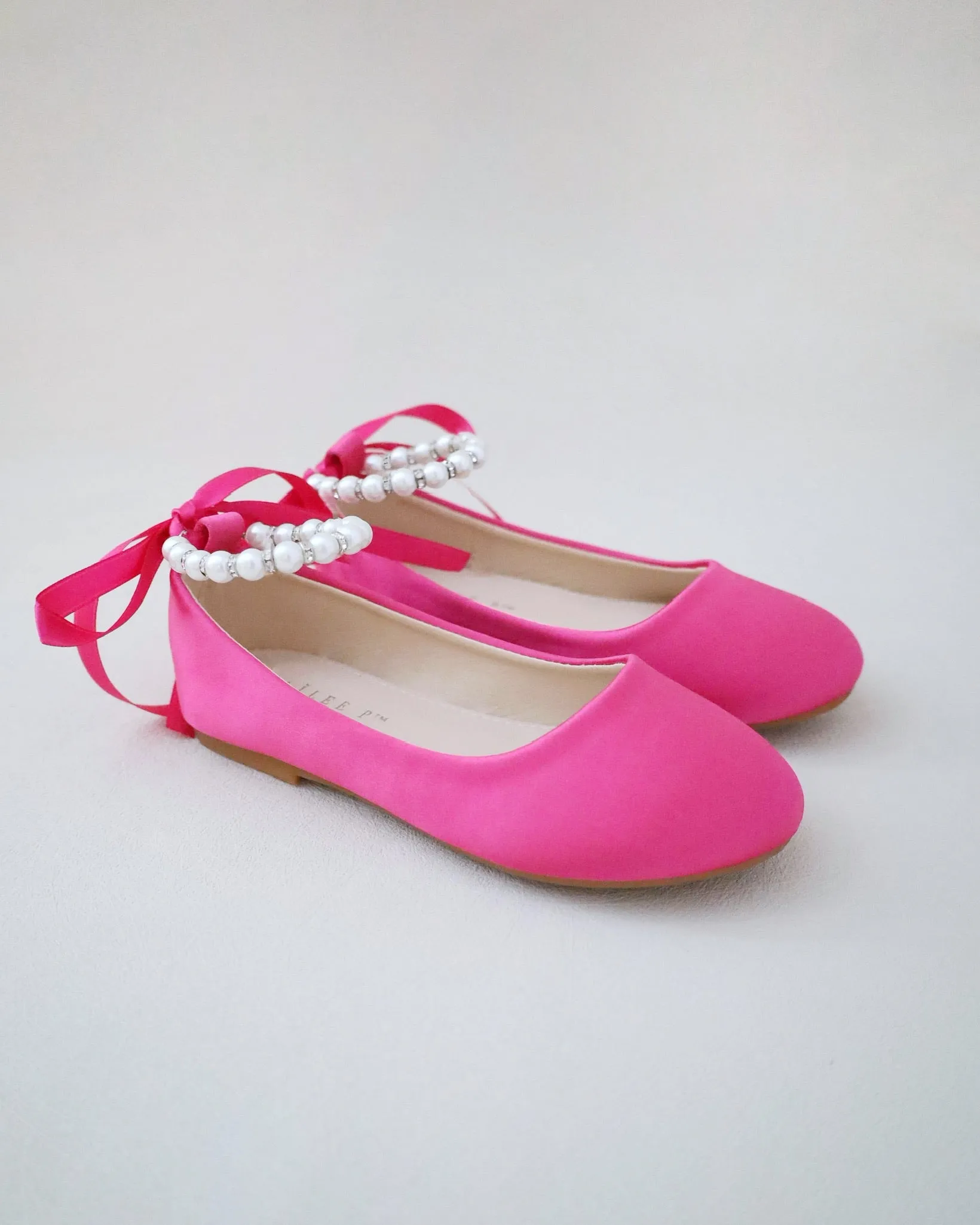 The result is Fuchsia Satin Flats with Pearl Ankle Strap