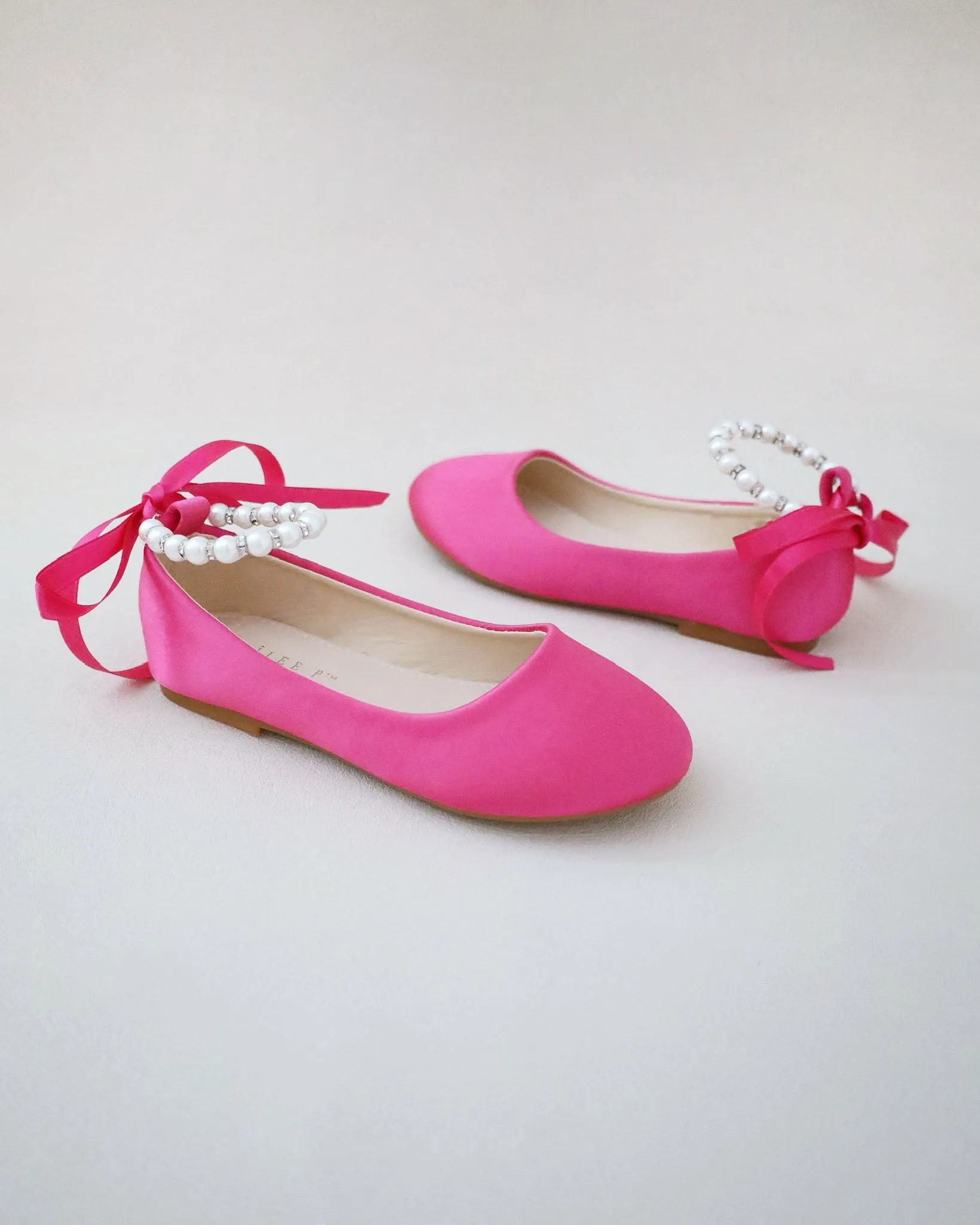 The result is Fuchsia Satin Flats with Pearl Ankle Strap