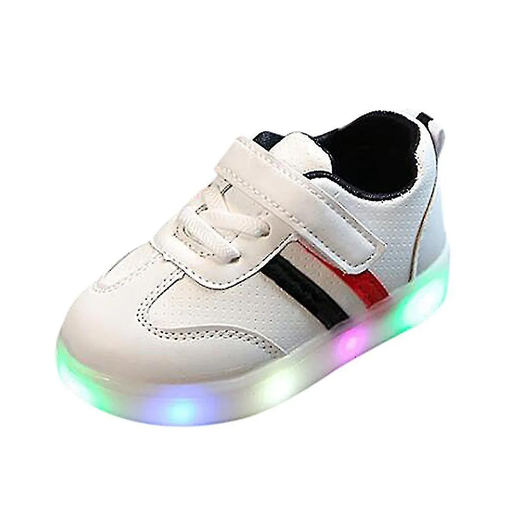 Toddler Kids Children Baby Striped Shoes Led Light Up Luminous Sneakers