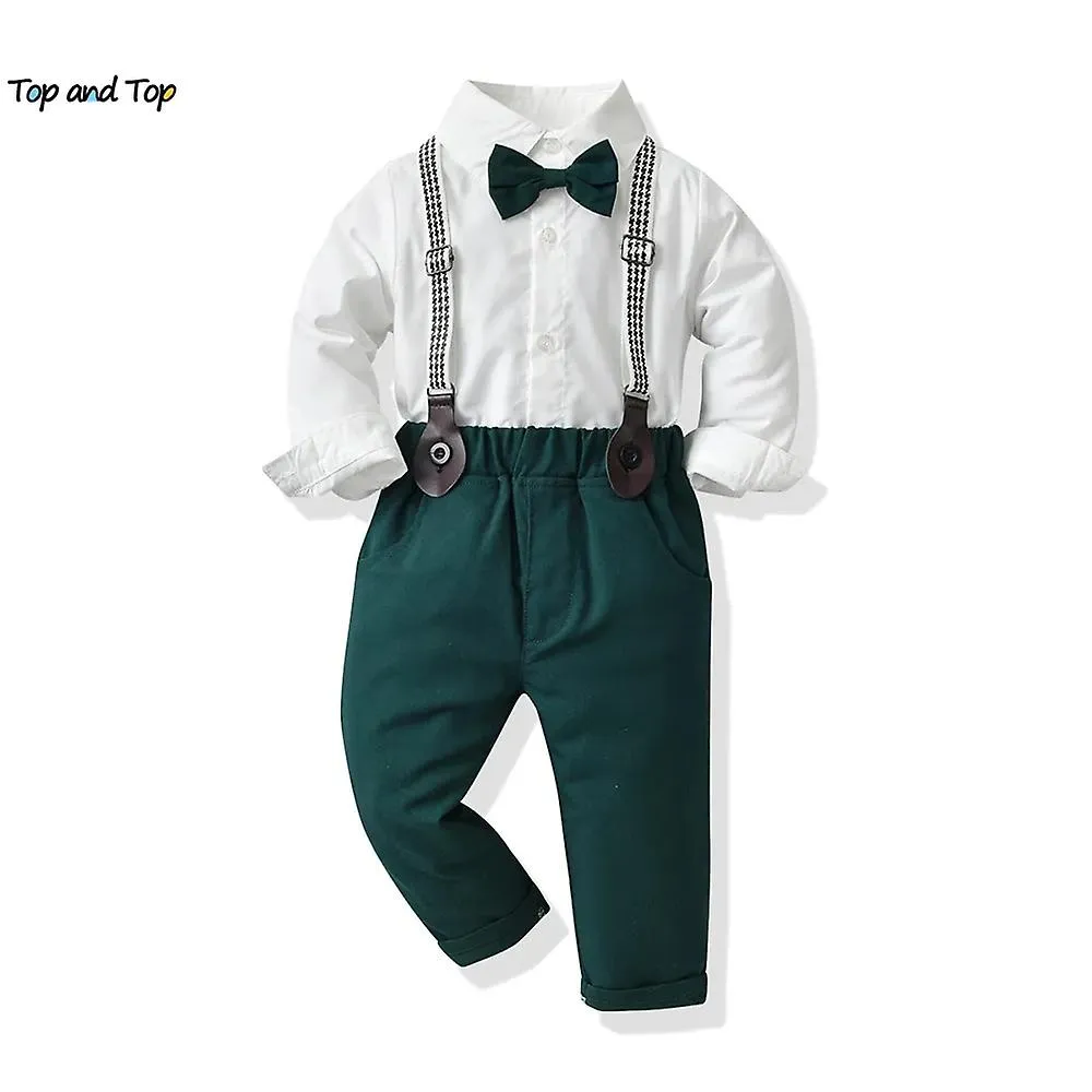 Top And Top Children Kids Formal Clothing Set Toddler Kid Gentleman Long Sleeve White Shirt+suspenders Pants Clothes Outfits