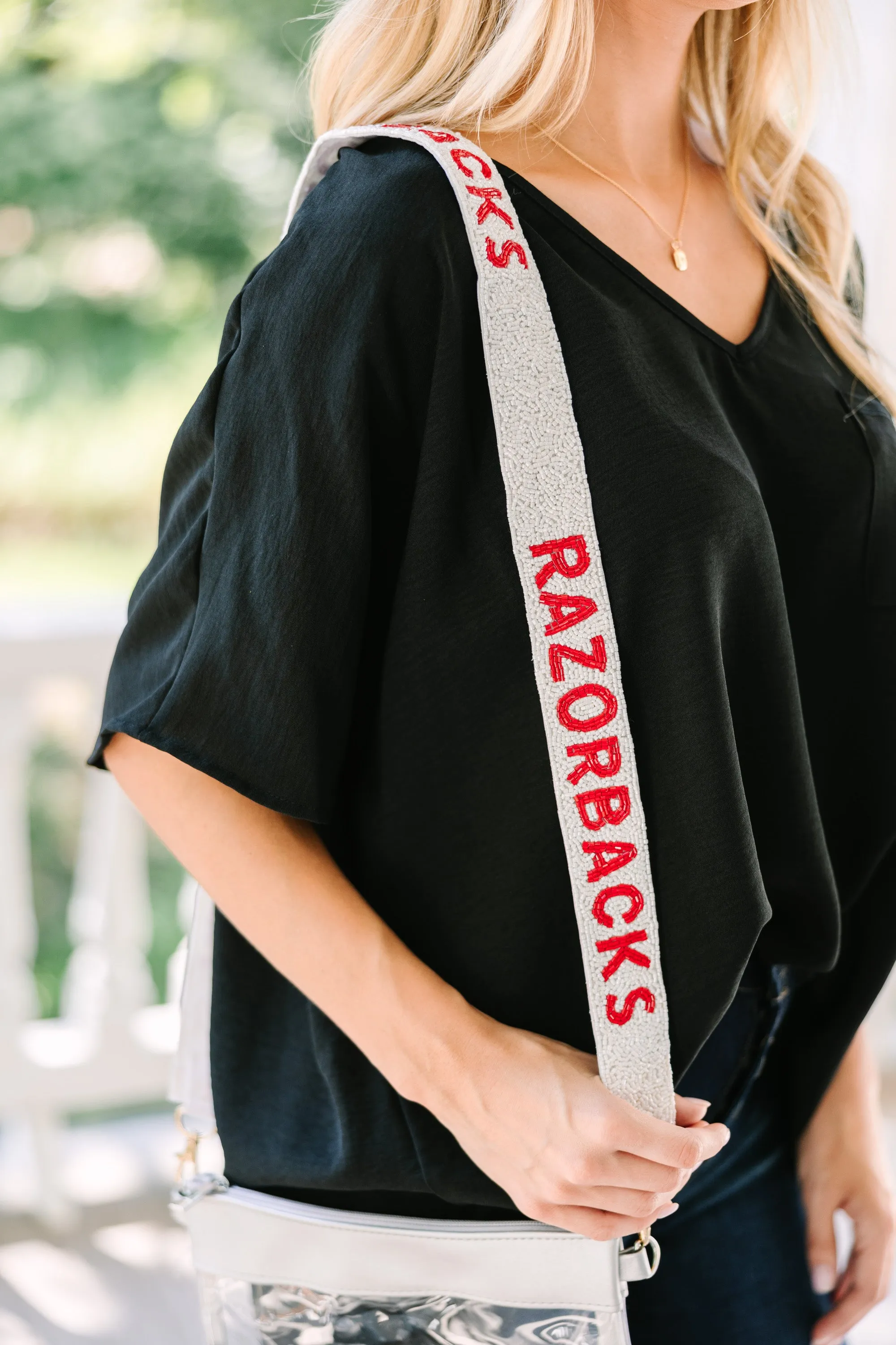 Treasure Jewels: Gameday White and Cardinal Red Beaded Purse Strap