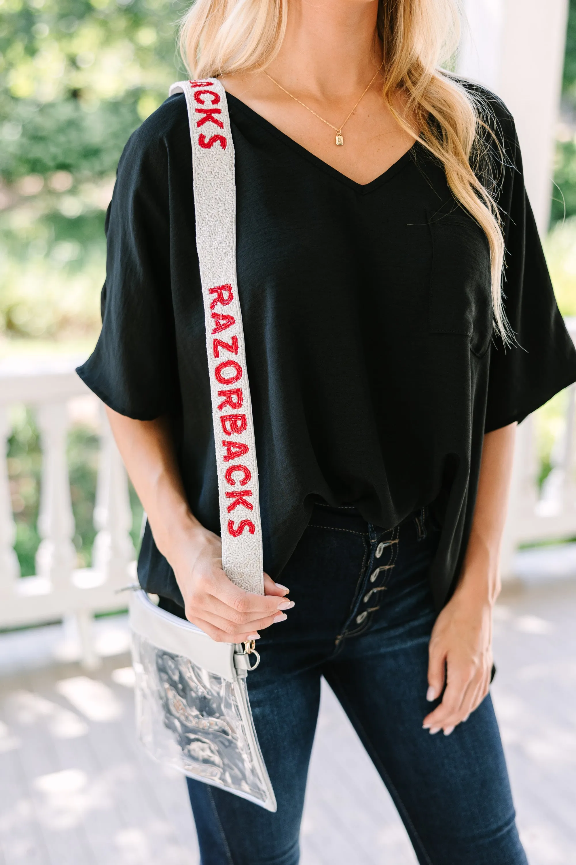 Treasure Jewels: Gameday White and Cardinal Red Beaded Purse Strap