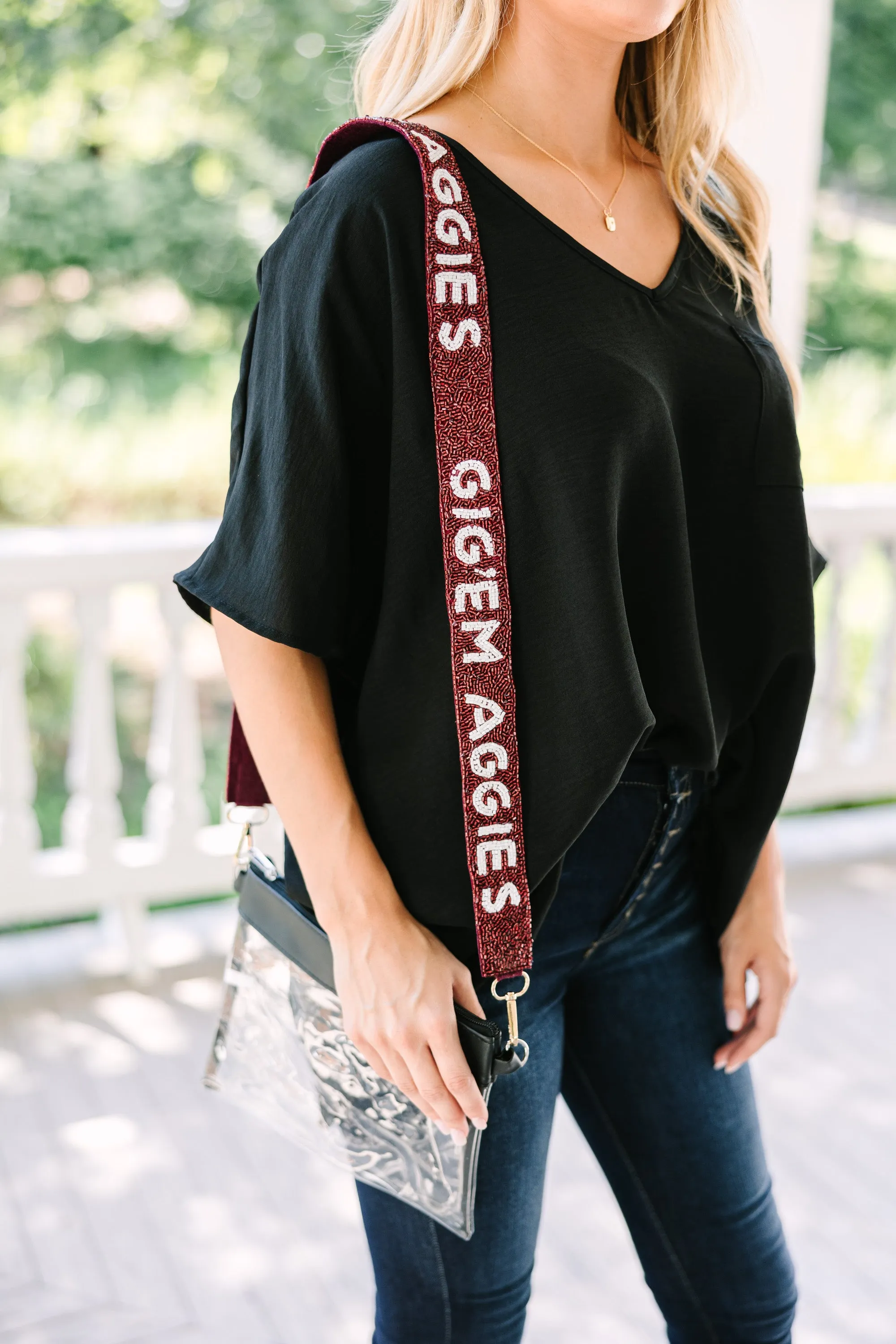 Treasure Jewels: Maroon Beaded Purse Strap for Game Day