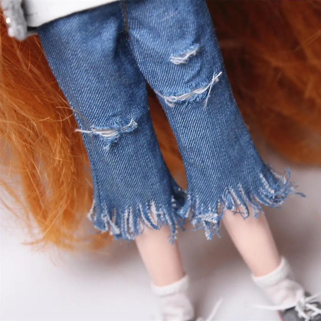 Trendy Ripped Jeans Pants With Tassel For 12inch Blythe Doll Clothing Dress Up Accs