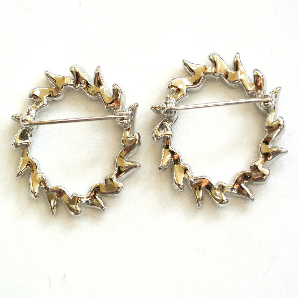 Unsigned Matching Rhinestone Wreath Brooches/Pins