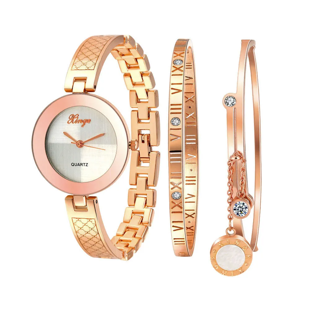 Watch women Famous Rhinestone Bangle Gold Watch And Bracelet Set 386R Gift Feida