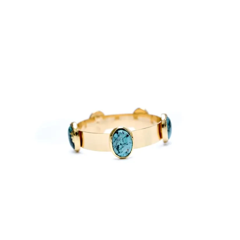 West and Co. Gold Bangle with 5 Turquoise Oval Stones