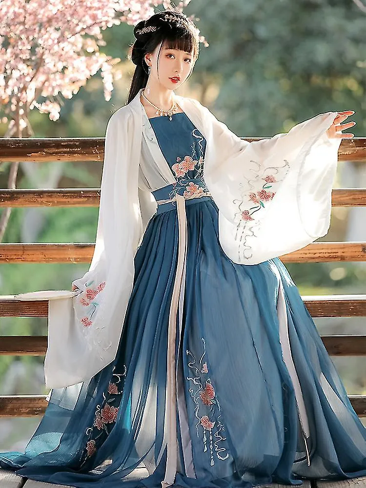 Women Chinese Traditional Hanfu Costume Lady Han Dynasty Dress Embroidery Wei Jin Dynasty Princess Folk Dance Clothing