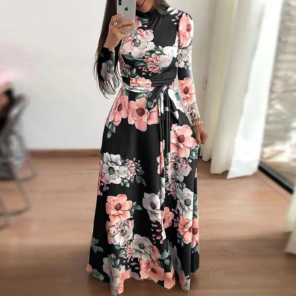 Women summer dress spring/summer flower print short sleeve large swing dress women's clothing