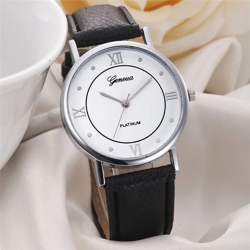 Women Watch Geneva Leather Band Analog Quartz Watch Dress Watches Wristwatch Relogio Feminino Feida