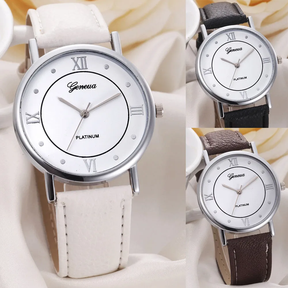 Women Watch Geneva Leather Band Analog Quartz Watch Dress Watches Wristwatch Relogio Feminino Feida