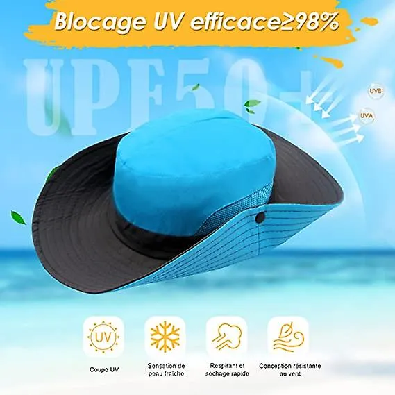 Women's Sun Hat Outdoor Summer Hat Hiking UV Protection Wide Brim Mesh Ponytail Hat Suitable for Hiking Blue