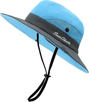 Women's Sun Hat Outdoor Summer Hat Hiking UV Protection Wide Brim Mesh Ponytail Hat Suitable for Hiking Blue