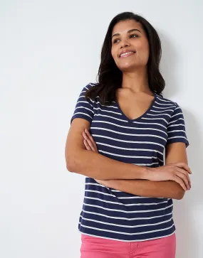 Women's Breton V Neck T-Shirt from Crew Clothing Company - Navy White Stripe