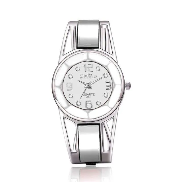 Women's Stainless Steel Casual Wrist Watches with Luxury Rhinestone