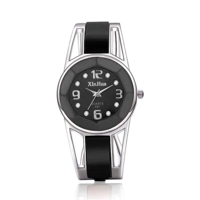 Women's Stainless Steel Casual Wrist Watches with Luxury Rhinestone